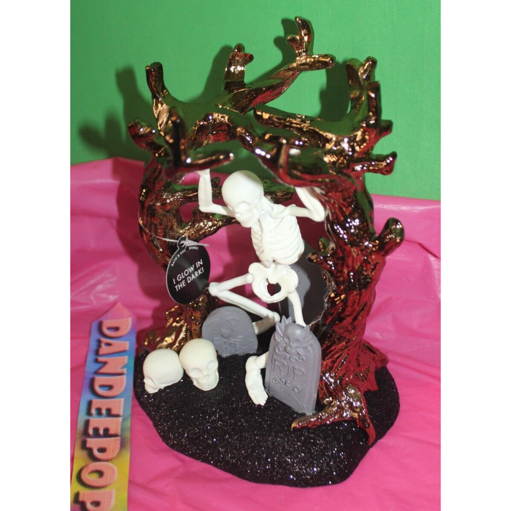 Bath & Body Works Dancing Skeleton In Tree Glow In The Dark Candle Holder